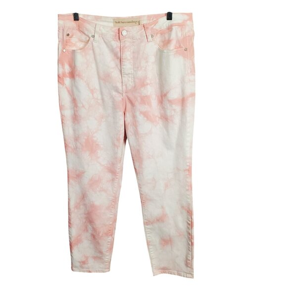 Soft Surroundings Denim - Soft Surroundings Size 14 Jeans Tie Dye Pants Boho Skinny Pink White